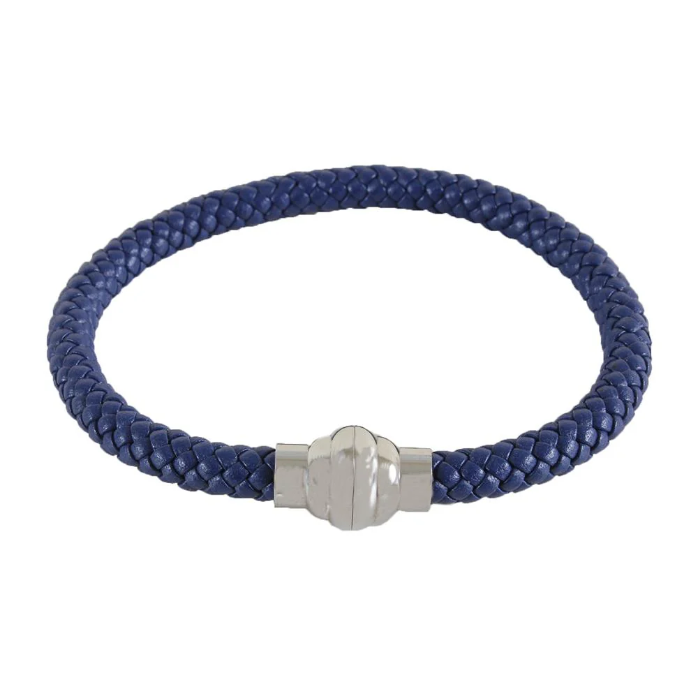 Gents Blue Leather Bracelet with Clasp