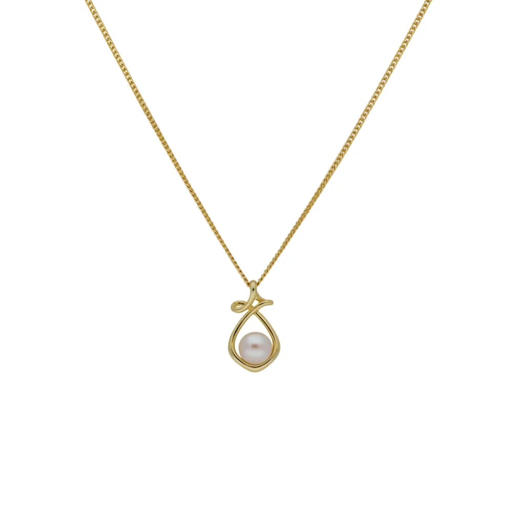 Gold Plated Dancing Twirl Pearl Pendant