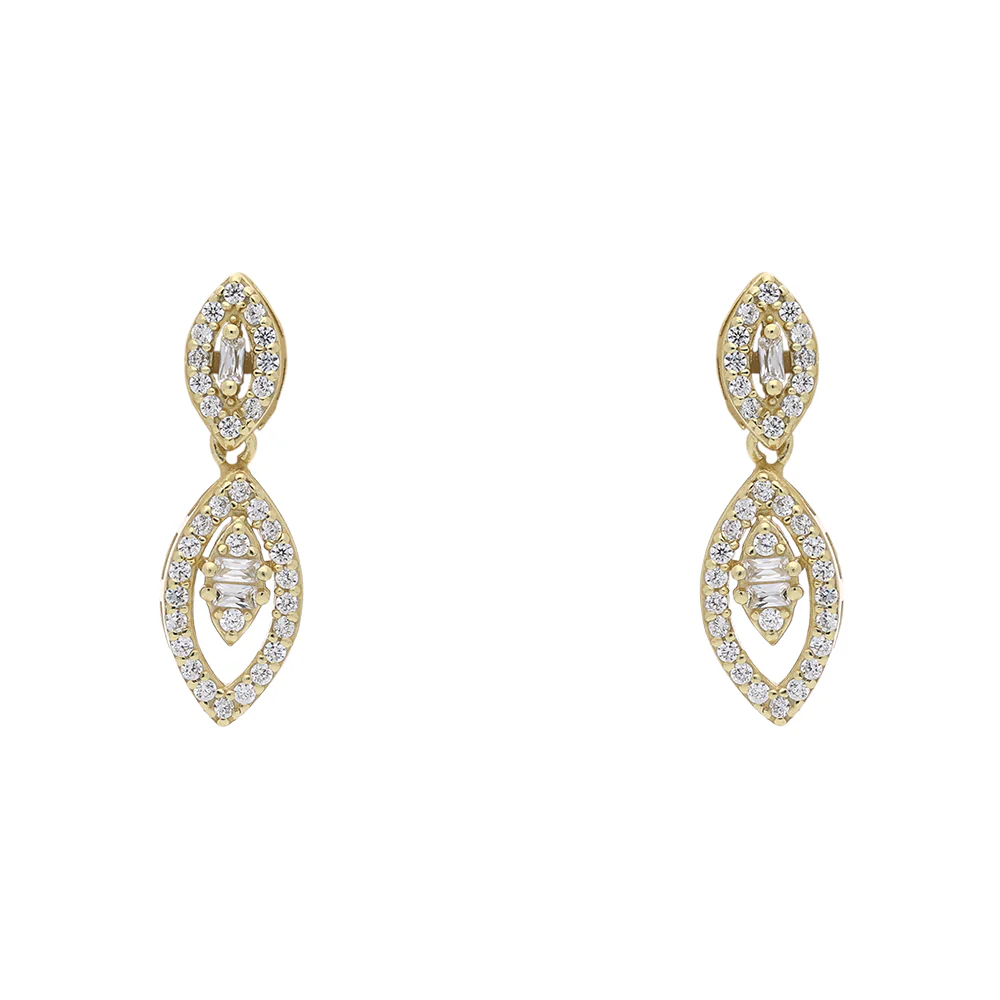 Gold Plated Double Marquise Drop Earrings