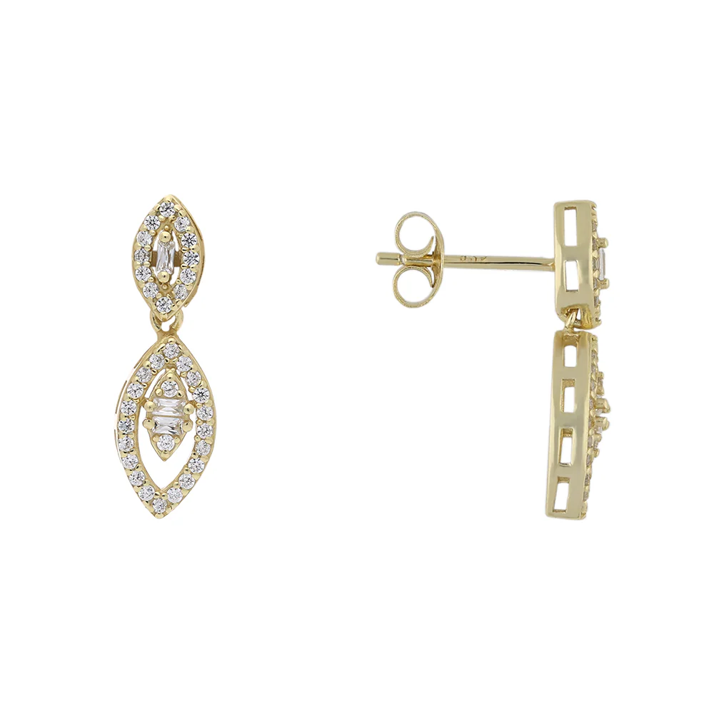Gold Plated Double Marquise Drop Earrings - Image 2