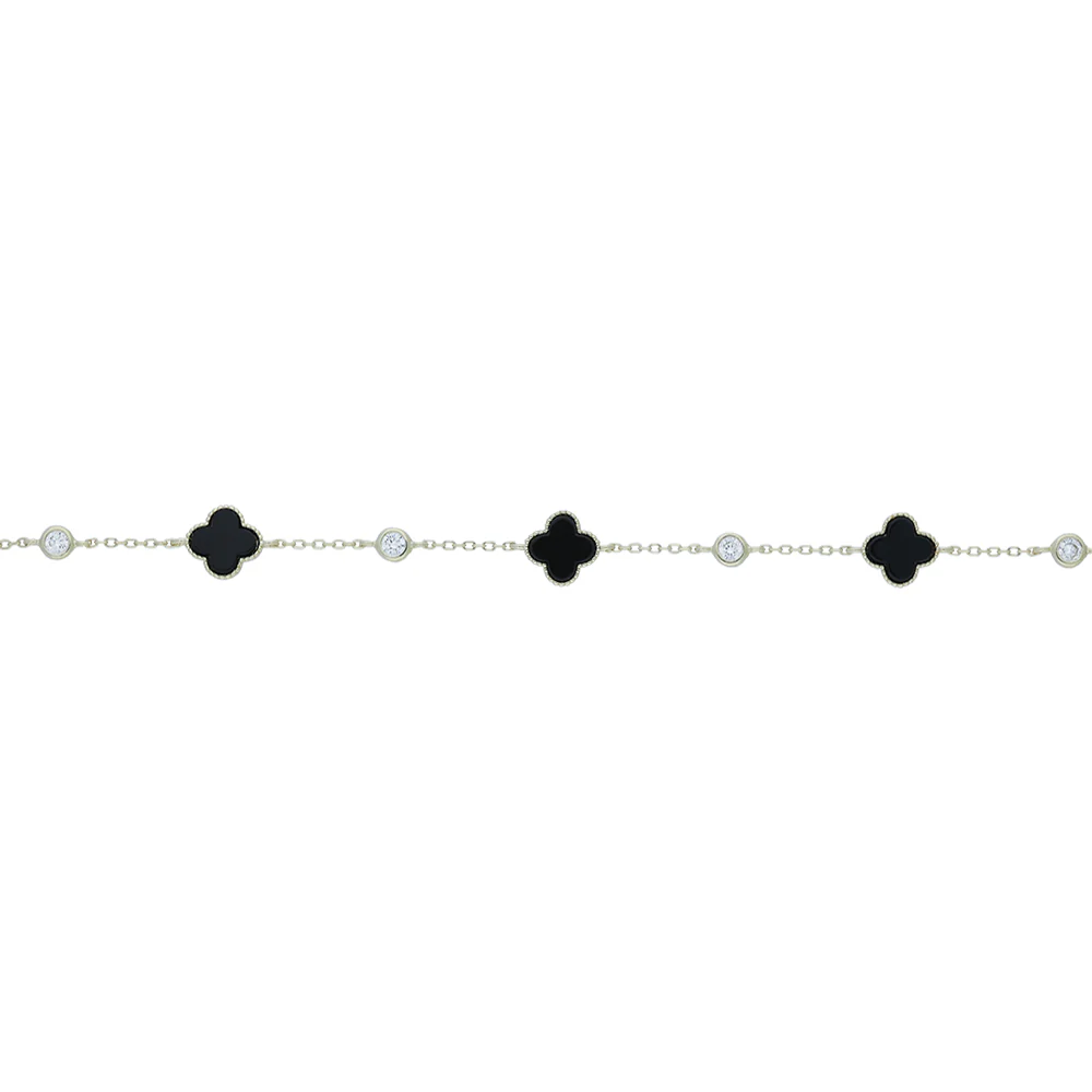 Gold Plated Onyx Flower and CZ Bracelet - Image 2