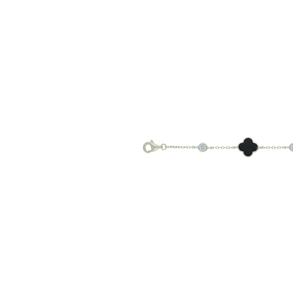 Gold Plated Onyx Flower and CZ Bracelet - Image 3