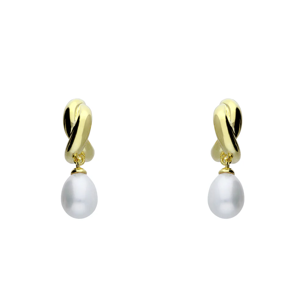 Gold Plated Twist Pearl Drop Earrings