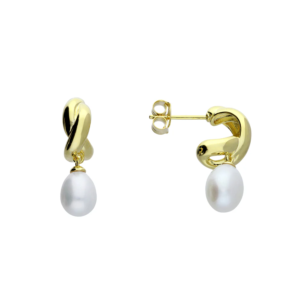 Gold Plated Twist Pearl Drop Earrings - Image 2