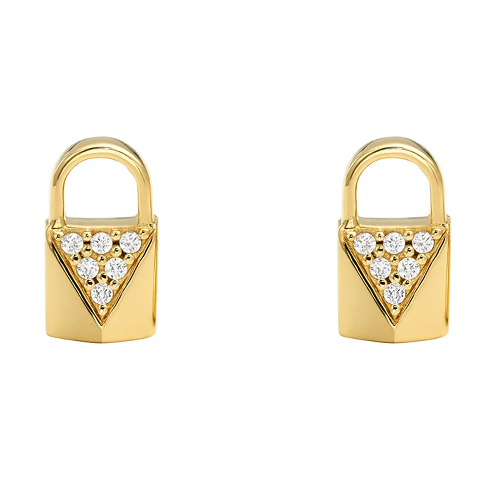 Michael Kors Gold Plated CZ Padlock Stud Earrings