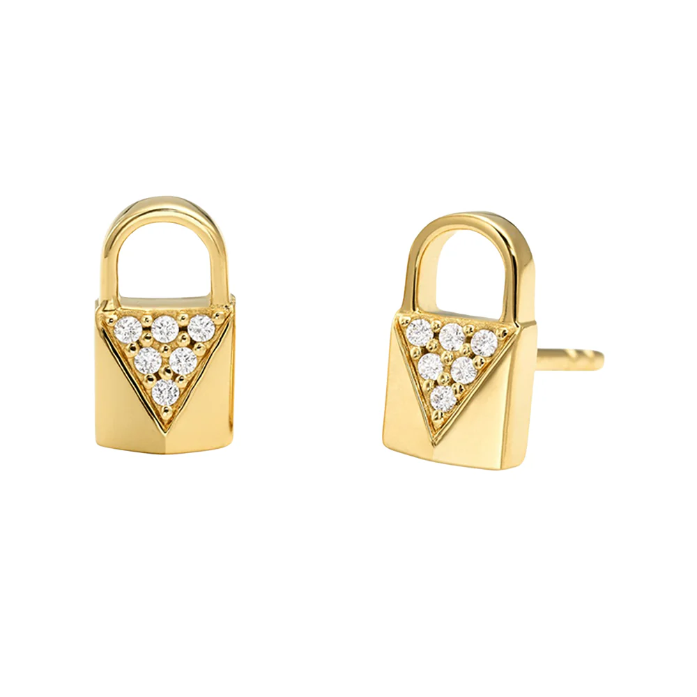 Michael Kors Gold Plated CZ Padlock Stud Earrings - Image 2