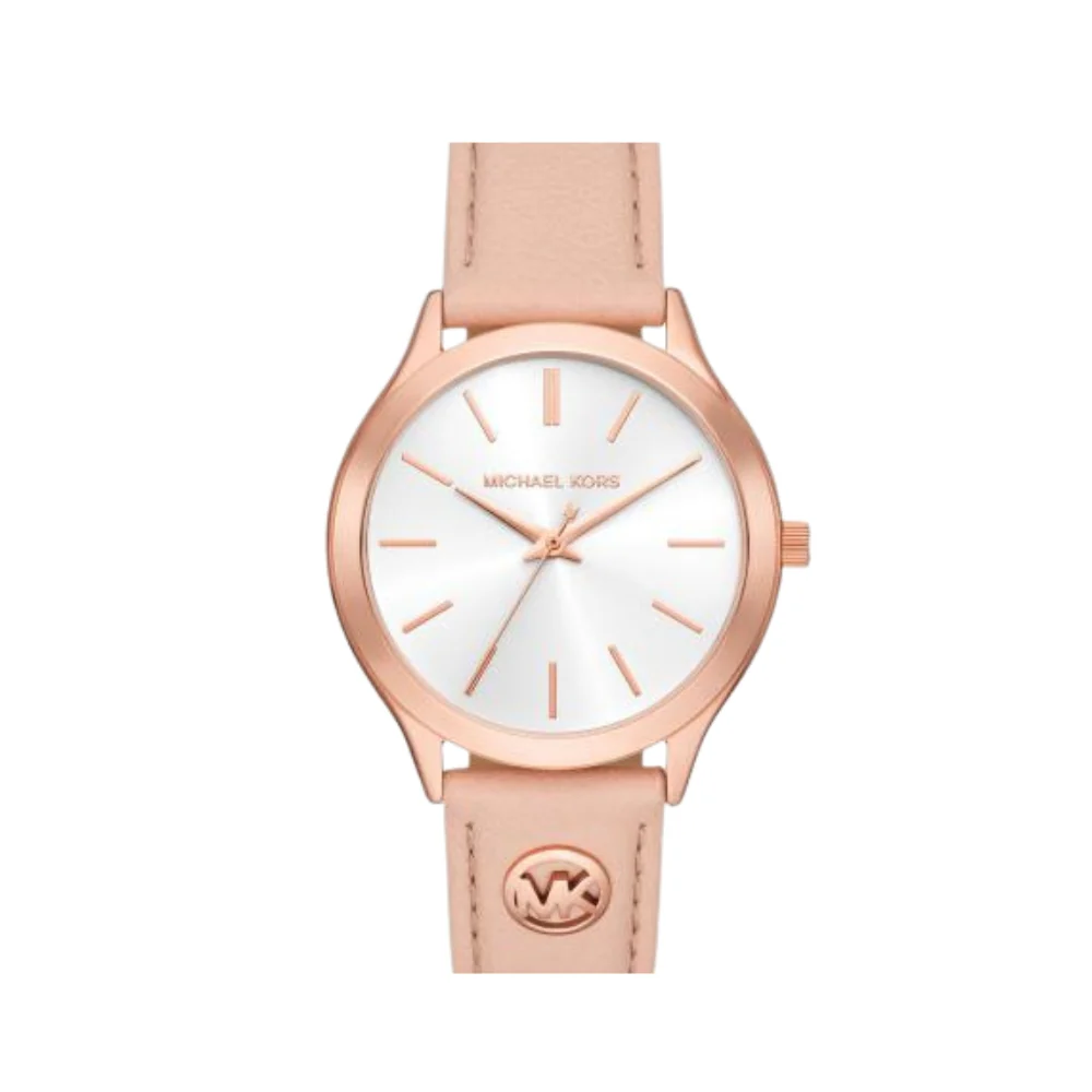 Michael Kors Ladies 38mm Stainless Steel, Rose Plated Silver Dial Watch