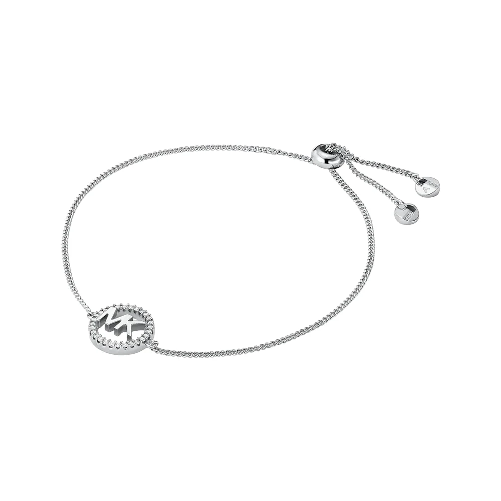 Michael Kors Sterling Silver CZ Circle MK Adjustable Bracelet