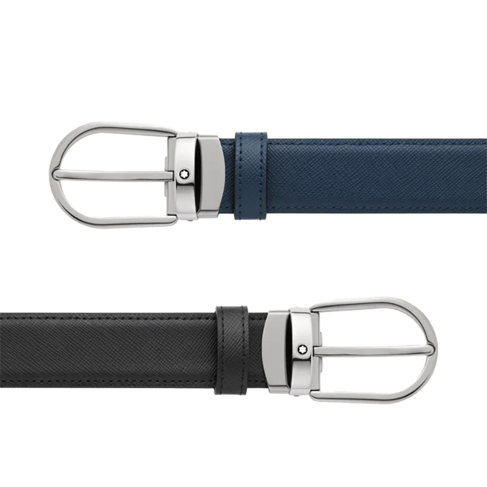 Montblanc Horseshoe Buckle Reversible Black/Blue Leather Belt - Image 2