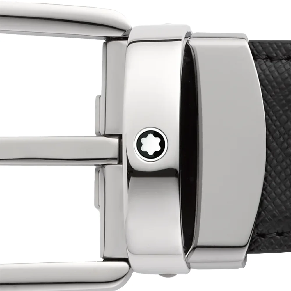 Montblanc Horseshoe Buckle Reversible Black/Blue Leather Belt - Image 3