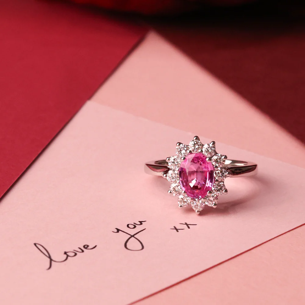 Platinum Oval Pink Sapphire and Diamond Ring - Image 2