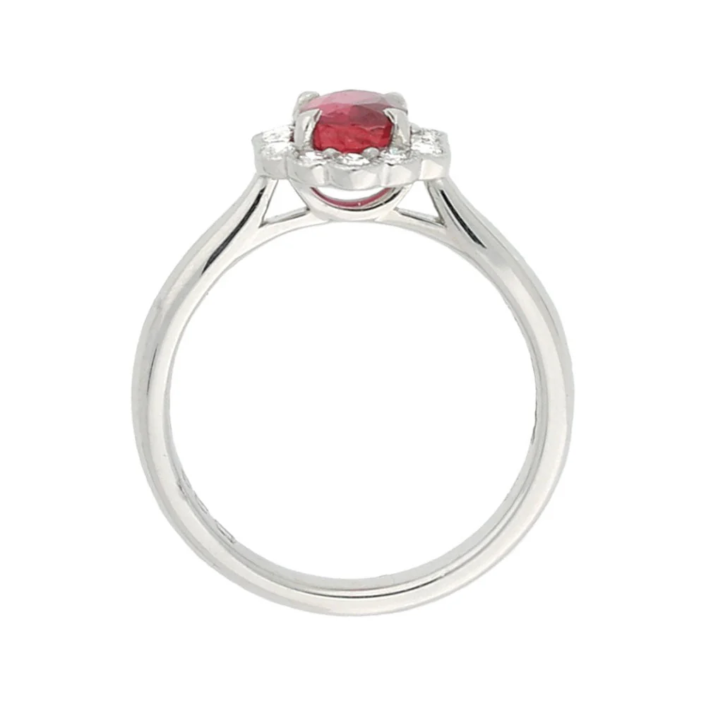 Platinum Oval Ruby and Diamond Halo Ring - Image 3