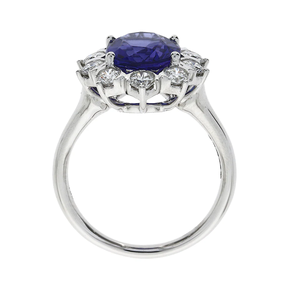 Platinum Oval Tanzanite with Diamond Surrounding Engagement Ring - Image 2