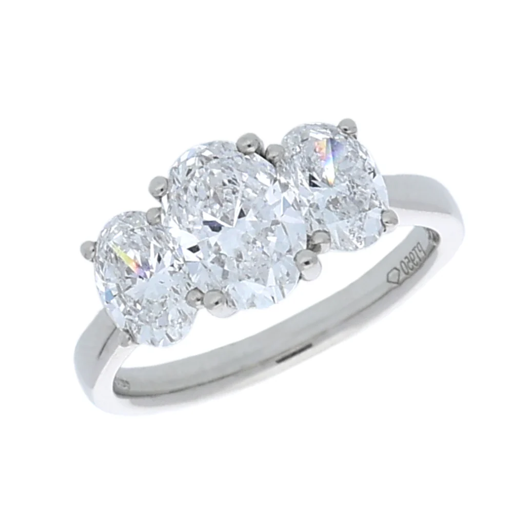 Platinum Oval Three Stone Diamond 2.9ct Ring