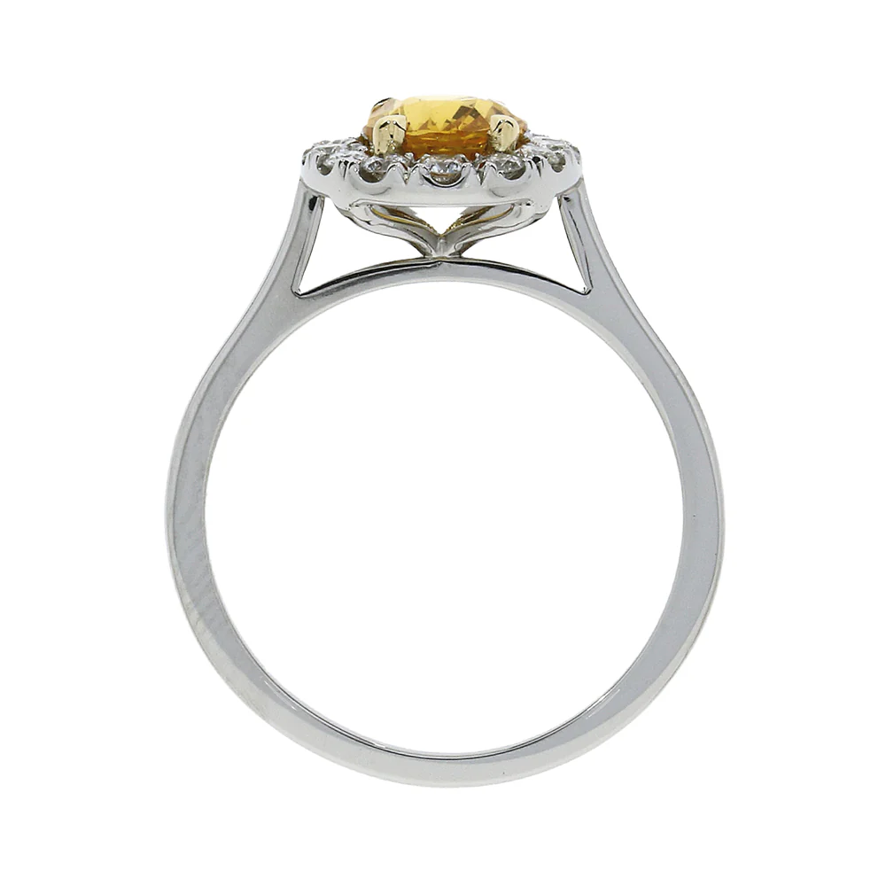 Platinum Oval Yellow Sapphire Halo Engagement Ring - Image 2