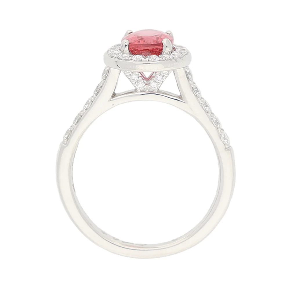 Platinum Pink Tourmaline and Diamond Halo Engagement Ring - Image 3