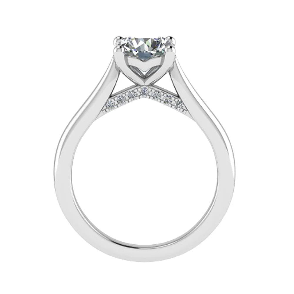 Platinum Round Brilliant Diamond Solitaire with Pavé Diamond Bridge - Image 3