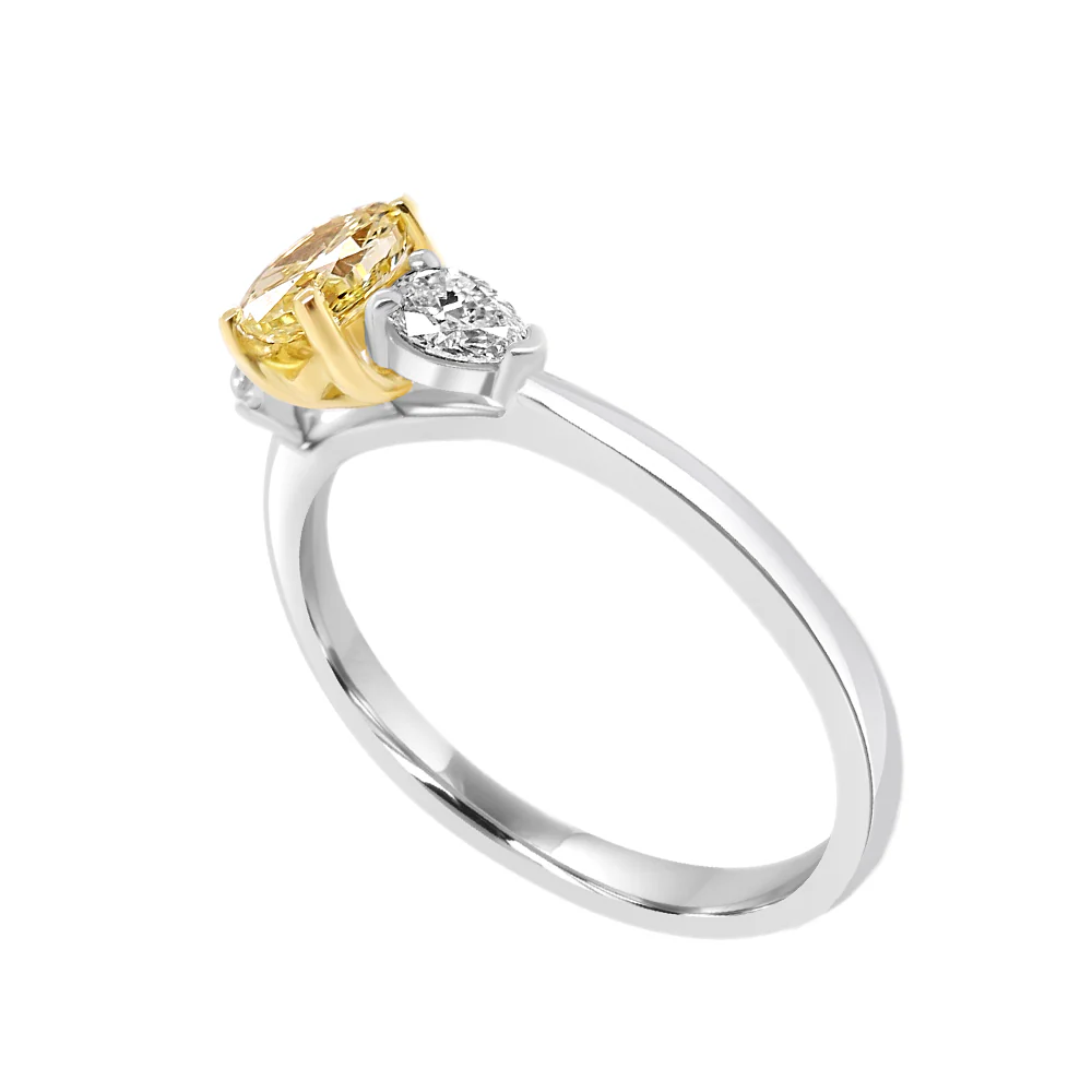 Platinum Three Stone Oval-cut Yellow Diamond Engagement Ring - Image 3