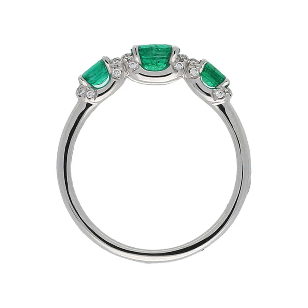 Platinum Tri Oval Emerald and Diamond Ring - Image 3