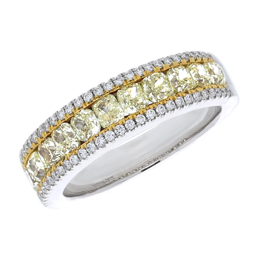 Platinum Yellow Diamond Three Row Ring