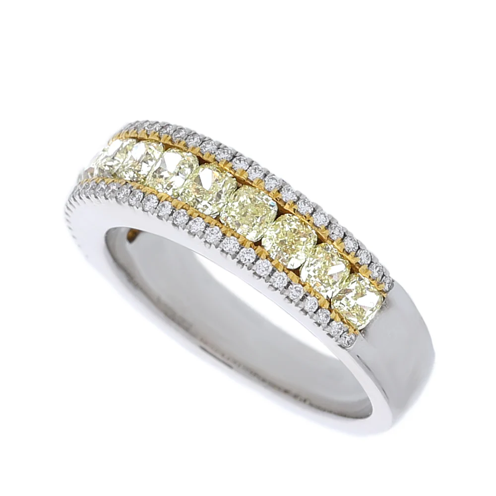Platinum Yellow Diamond Three Row Ring - Image 2