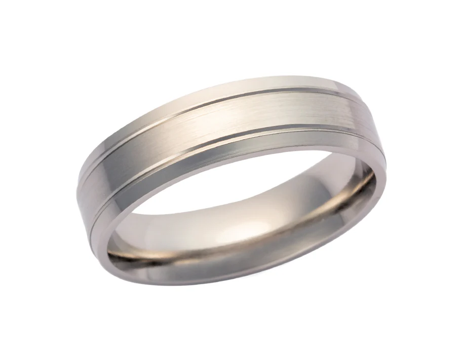 Platinum600 6mm Double Line Gents Wedding Band