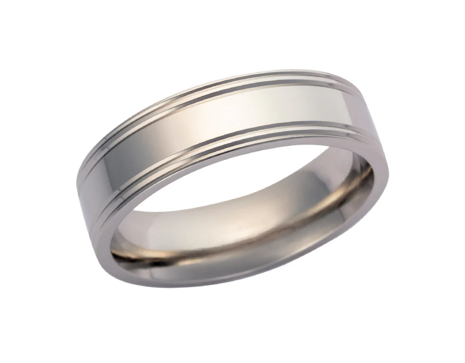 Platinum600 Double Line 6mm Gents Wedding Band