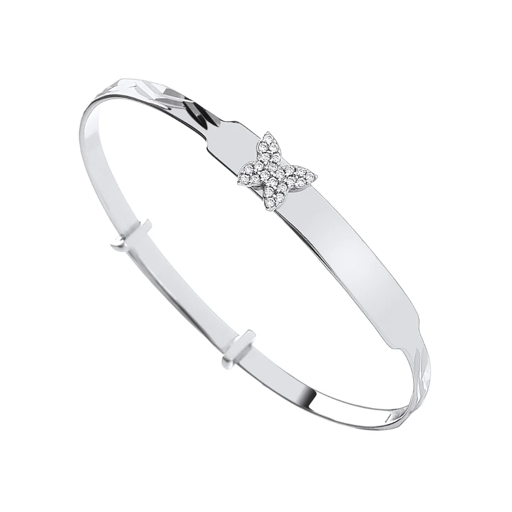 Silver CZ Butterfly Expandable ID Baby Bangle