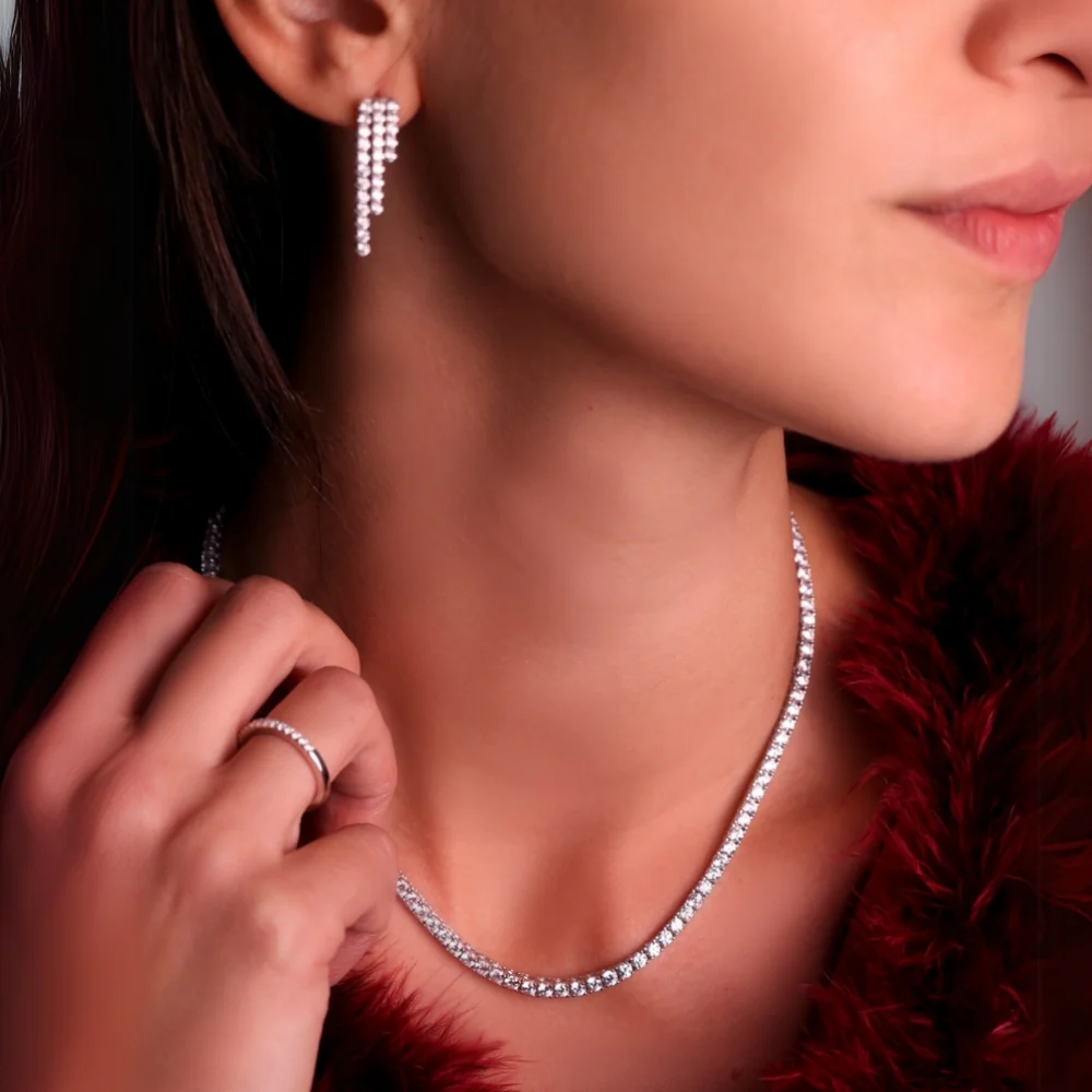 Sterling Silver 3mm Zirconia Tennis Necklace - Image 2