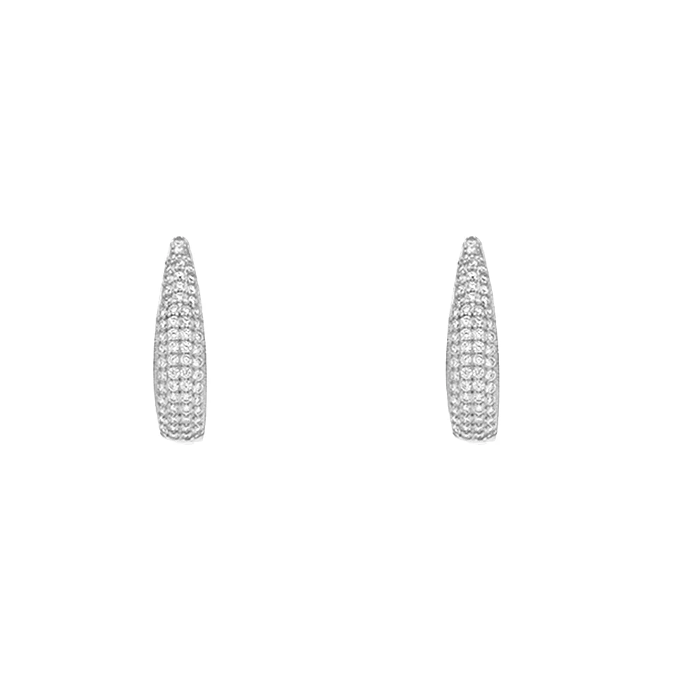 Sterling Silver Cubic Zirconia Domed Hoop Earrings