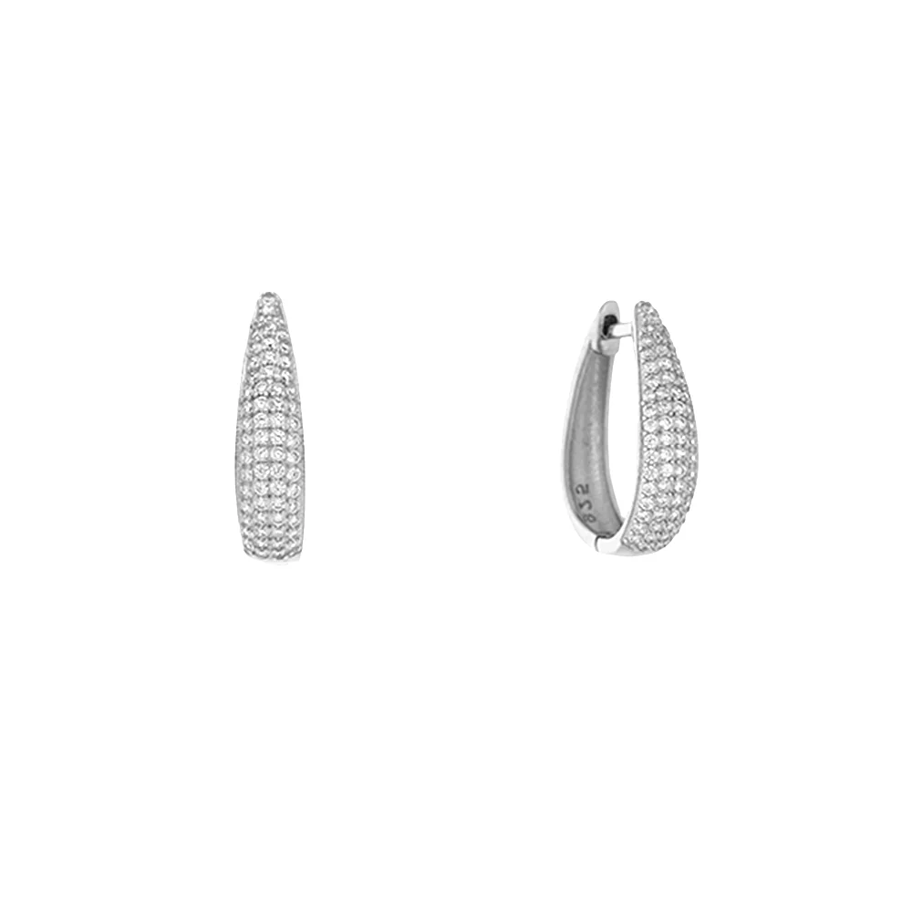 Sterling Silver Cubic Zirconia Domed Hoop Earrings - Image 2