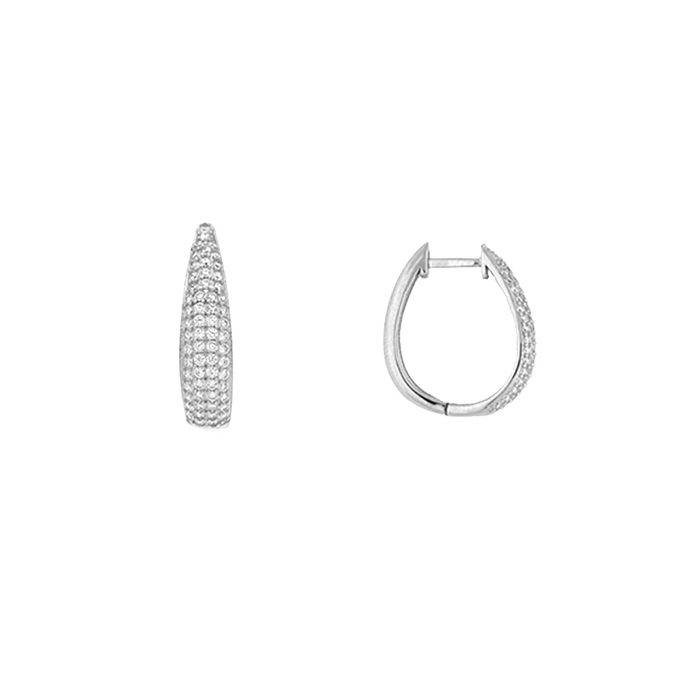 Sterling Silver Cubic Zirconia Domed Hoop Earrings - Image 3