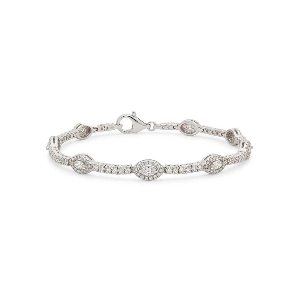Sterling Silver Cubic Zirconia Marquise Tennis Bracelet