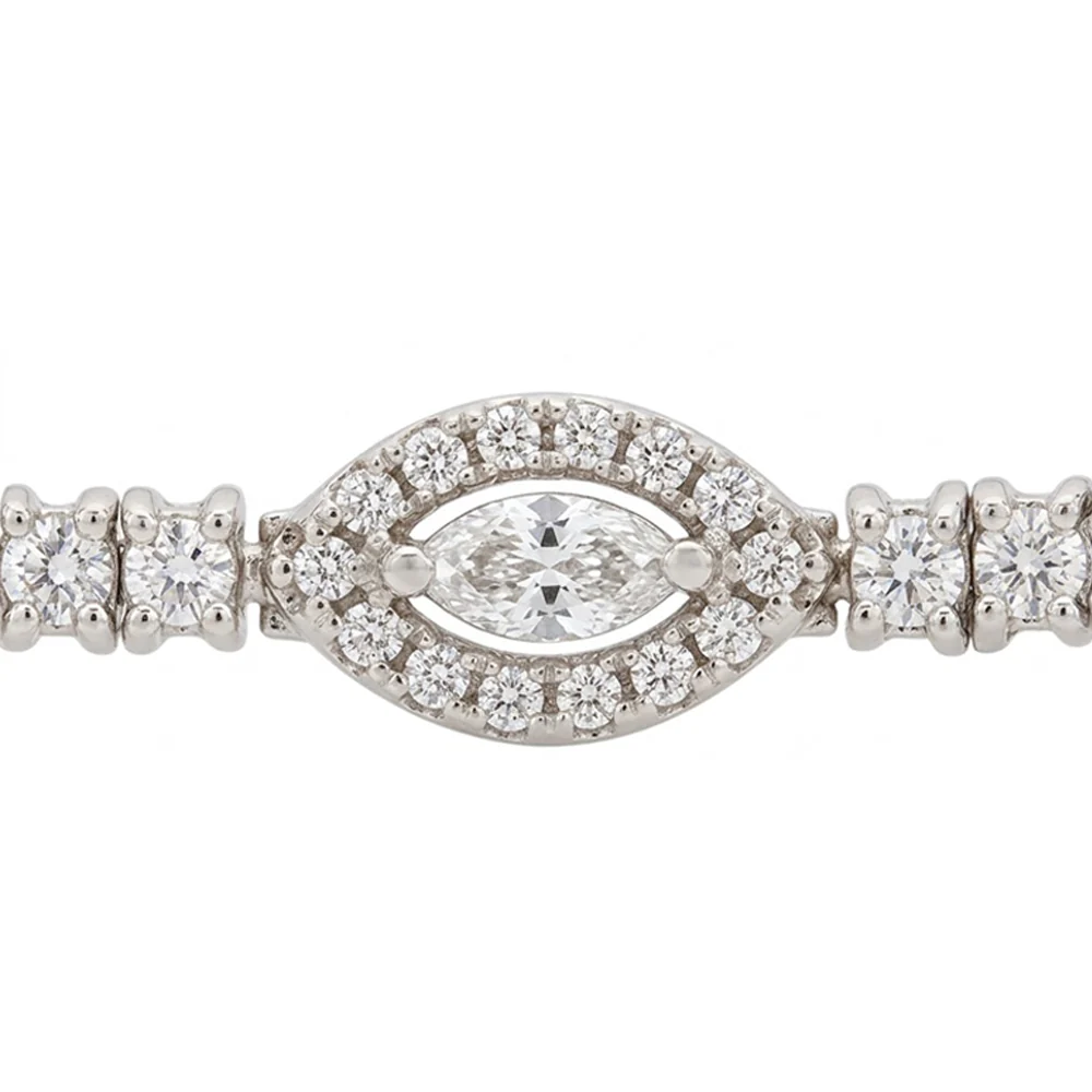 Sterling Silver Cubic Zirconia Marquise Tennis Bracelet - Image 2