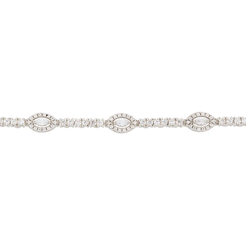 Sterling Silver Cubic Zirconia Marquise Tennis Bracelet - Image 4