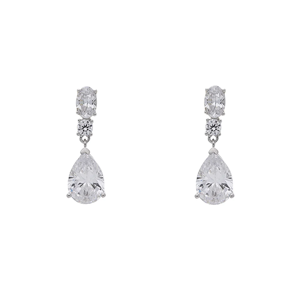 Sterling Silver Cubic Zirconia Pear-cut Drop Earrings