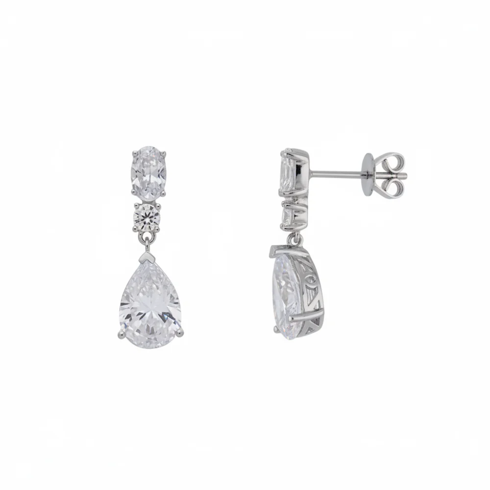Sterling Silver Cubic Zirconia Pear-cut Drop Earrings - Image 2