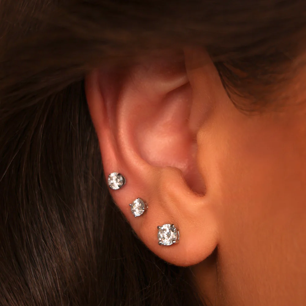 Sterling Silver Cubic Zirconia Stud Earrings - Image 2
