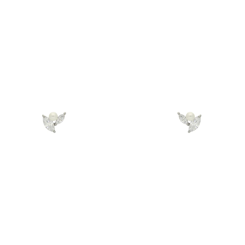 Sterling Silver CZ Cluster Marquise Pearl Earrings