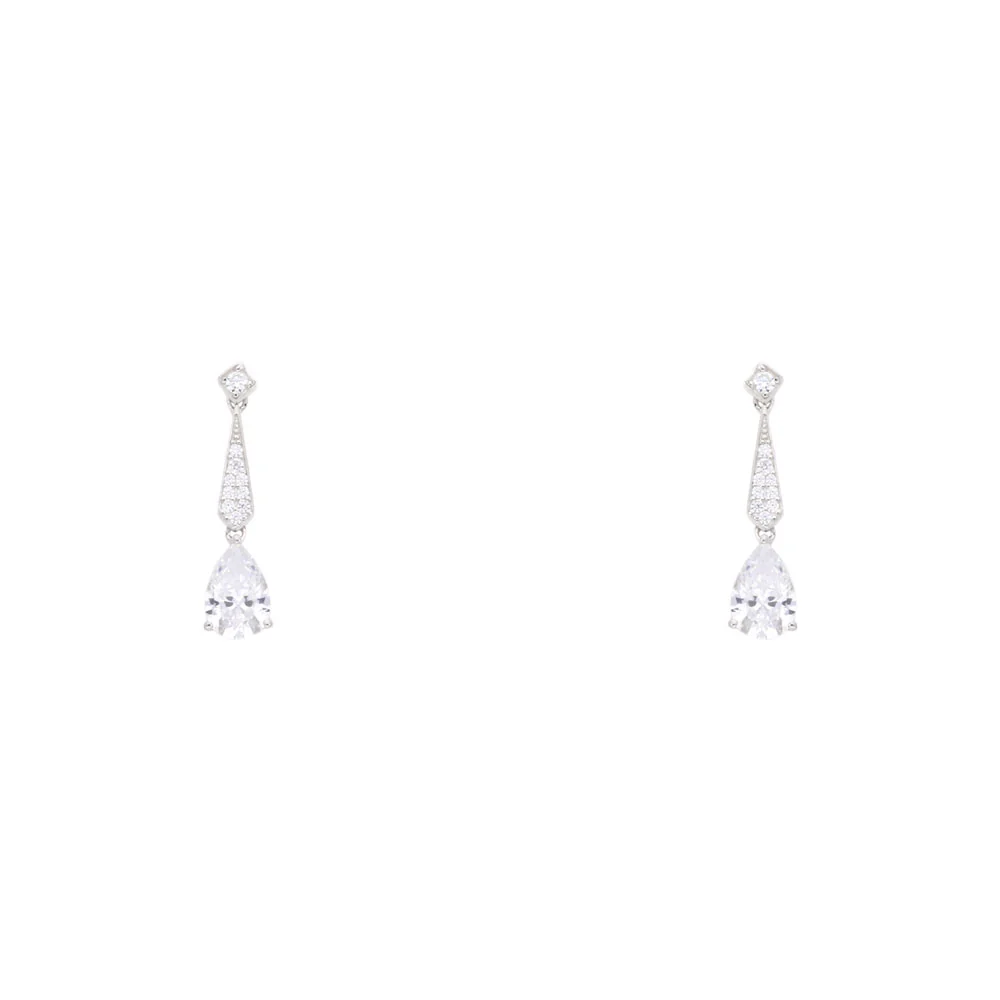 Sterling Silver CZ Paved Tear-Drop Earrings