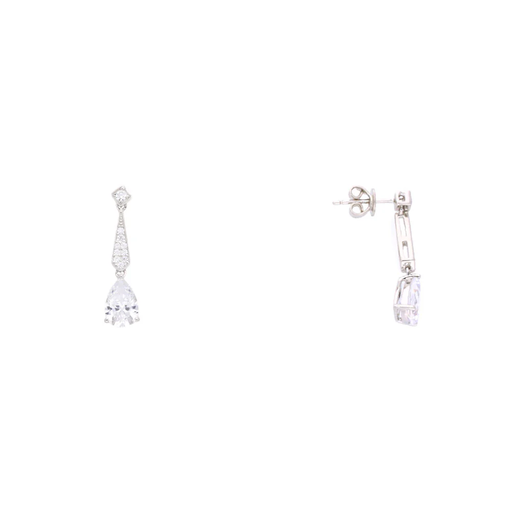 Sterling Silver CZ Paved Tear-Drop Earrings - Image 2
