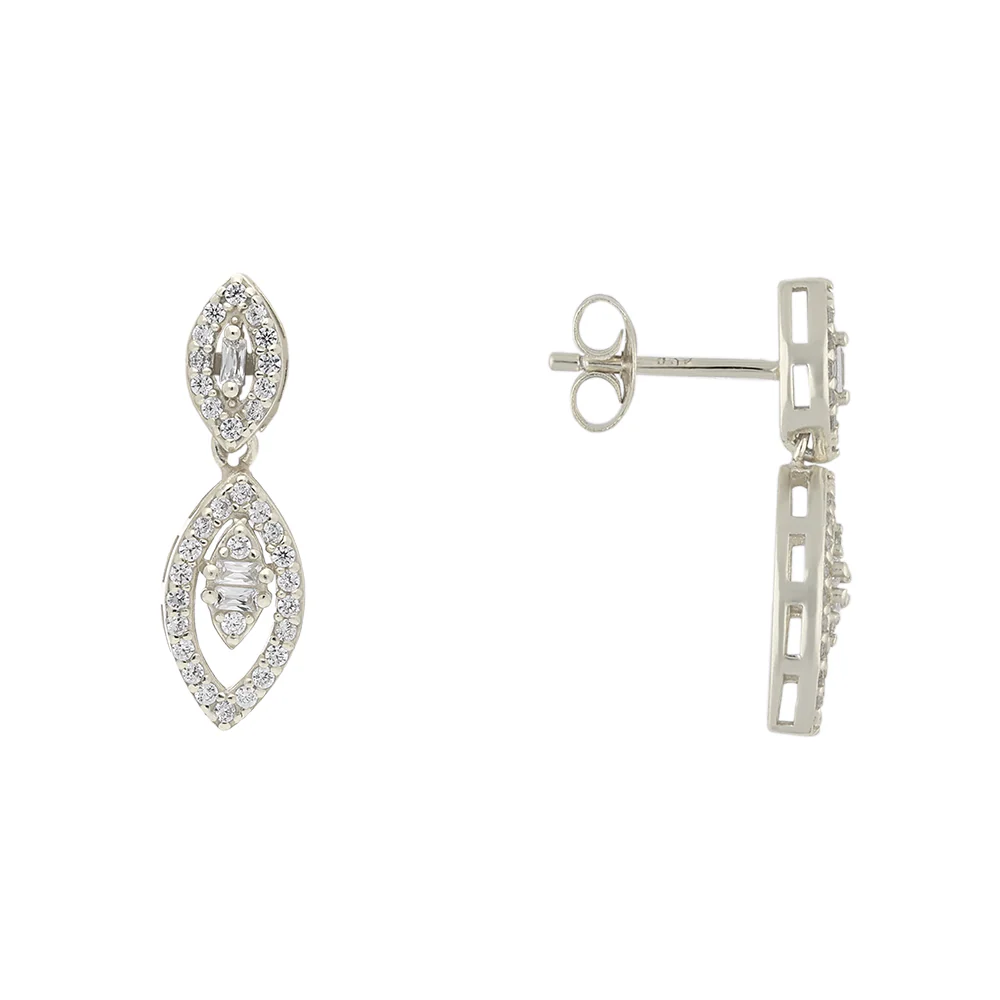 Sterling Silver Double Marquise Drop Earrings - Image 2