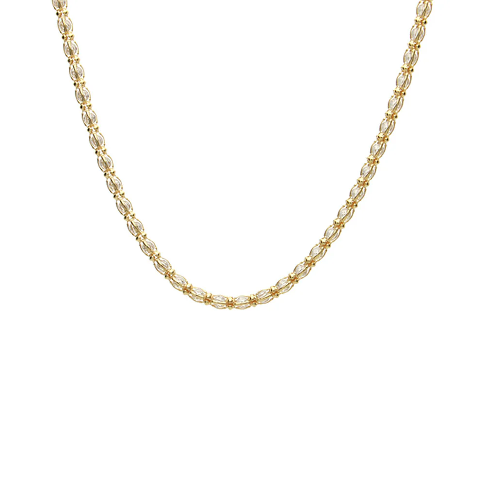 Sterling Silver Gold Plated Caged Cubic Zirconia Necklace