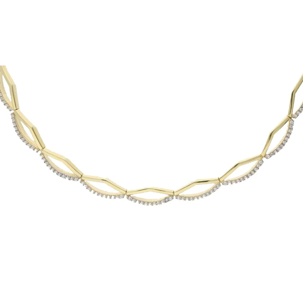 Sterling Silver Gold Plated CZ Polished Open Curve Necklace
