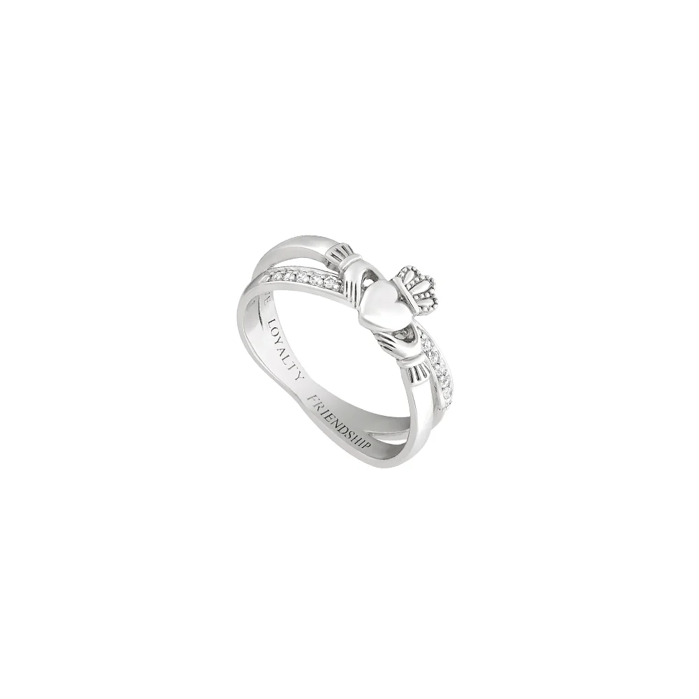 Sterling Silver Intertwined CZ Claddagh Ring