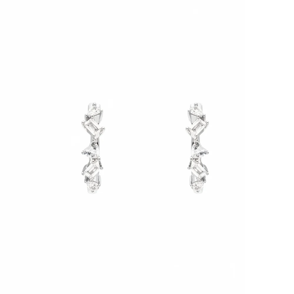 Sterling Silver Mix Shape Cubic Zirconia Hoop Earrings - Image 2