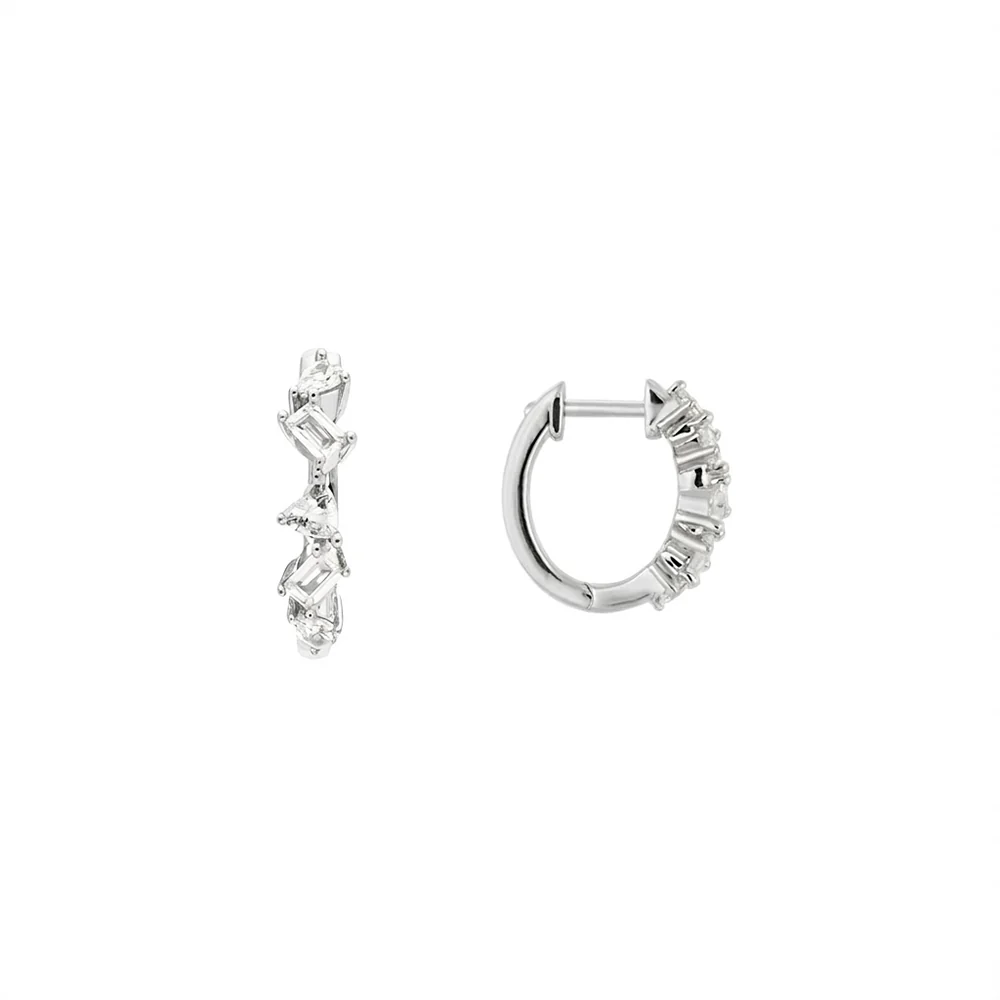 Sterling Silver Mix Shape Cubic Zirconia Hoop Earrings - Image 3