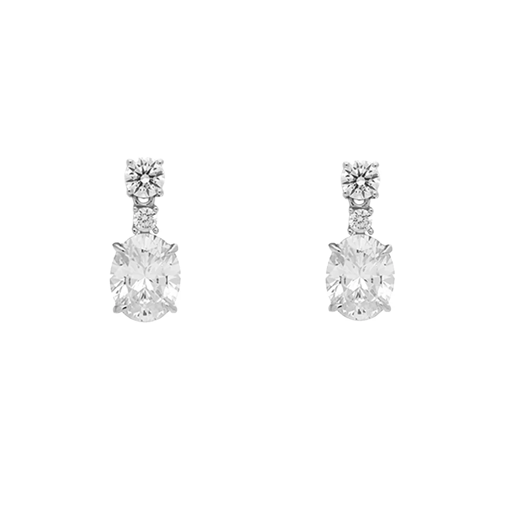 Sterling Silver Oval & Round Cubic Zirconia Drop Earrings