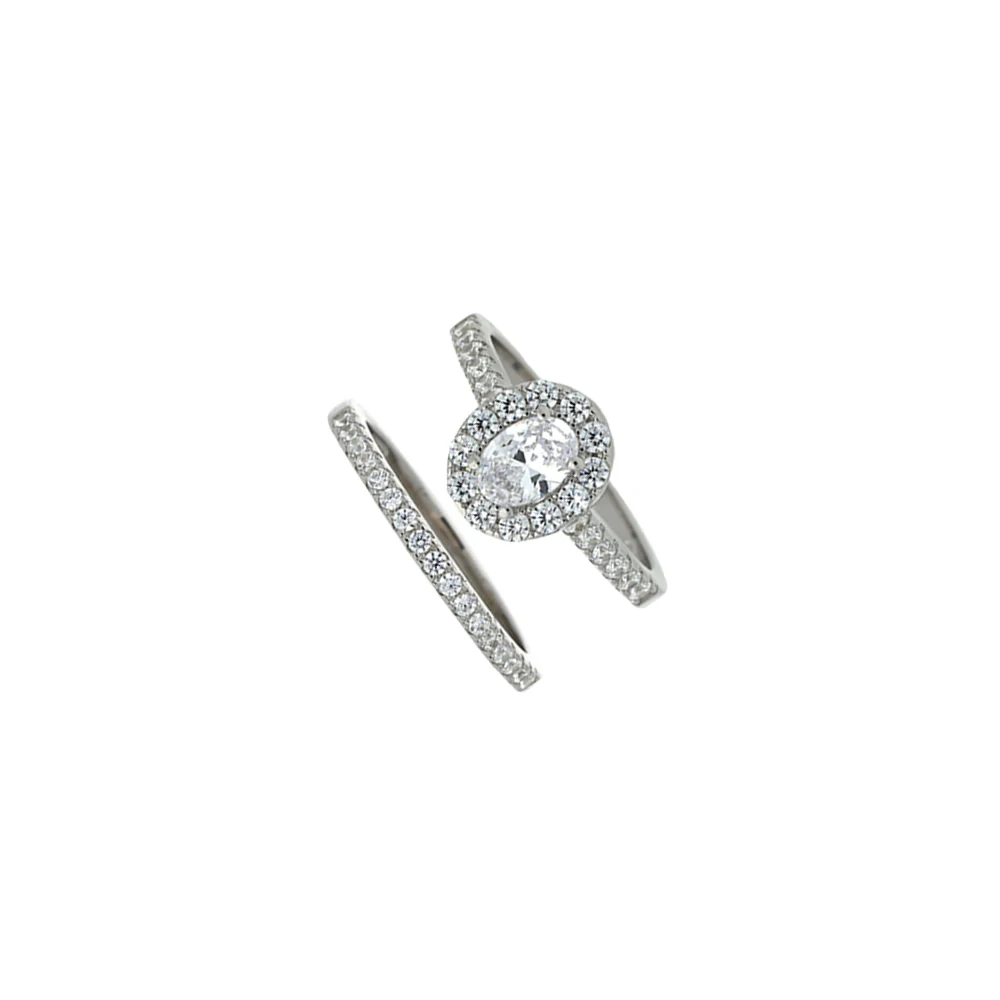 Sterling Silver Oval Zirconia Double Band Ring