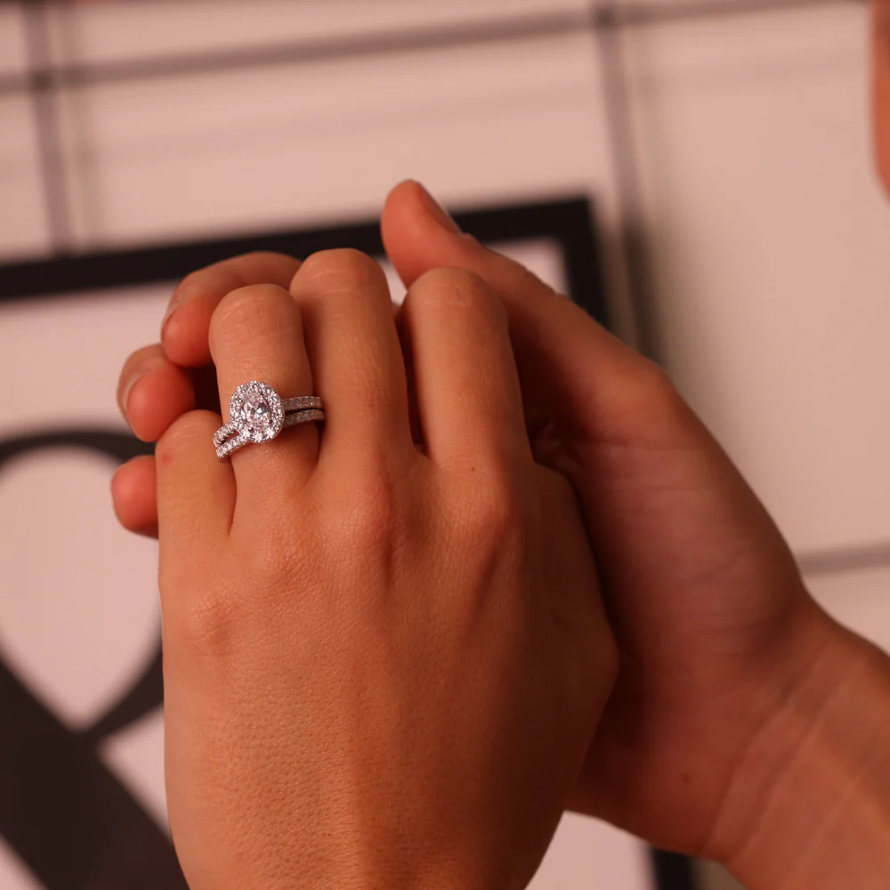 Sterling Silver Oval Zirconia Double Band Ring - Image 2